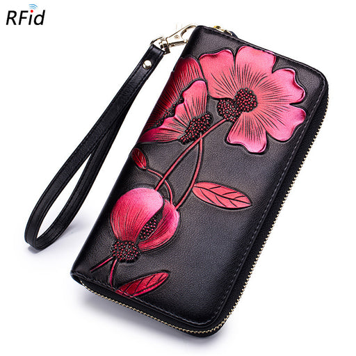 Women's Genuine Leather RFID Craft Painting Purse - Touch and Catch NZ