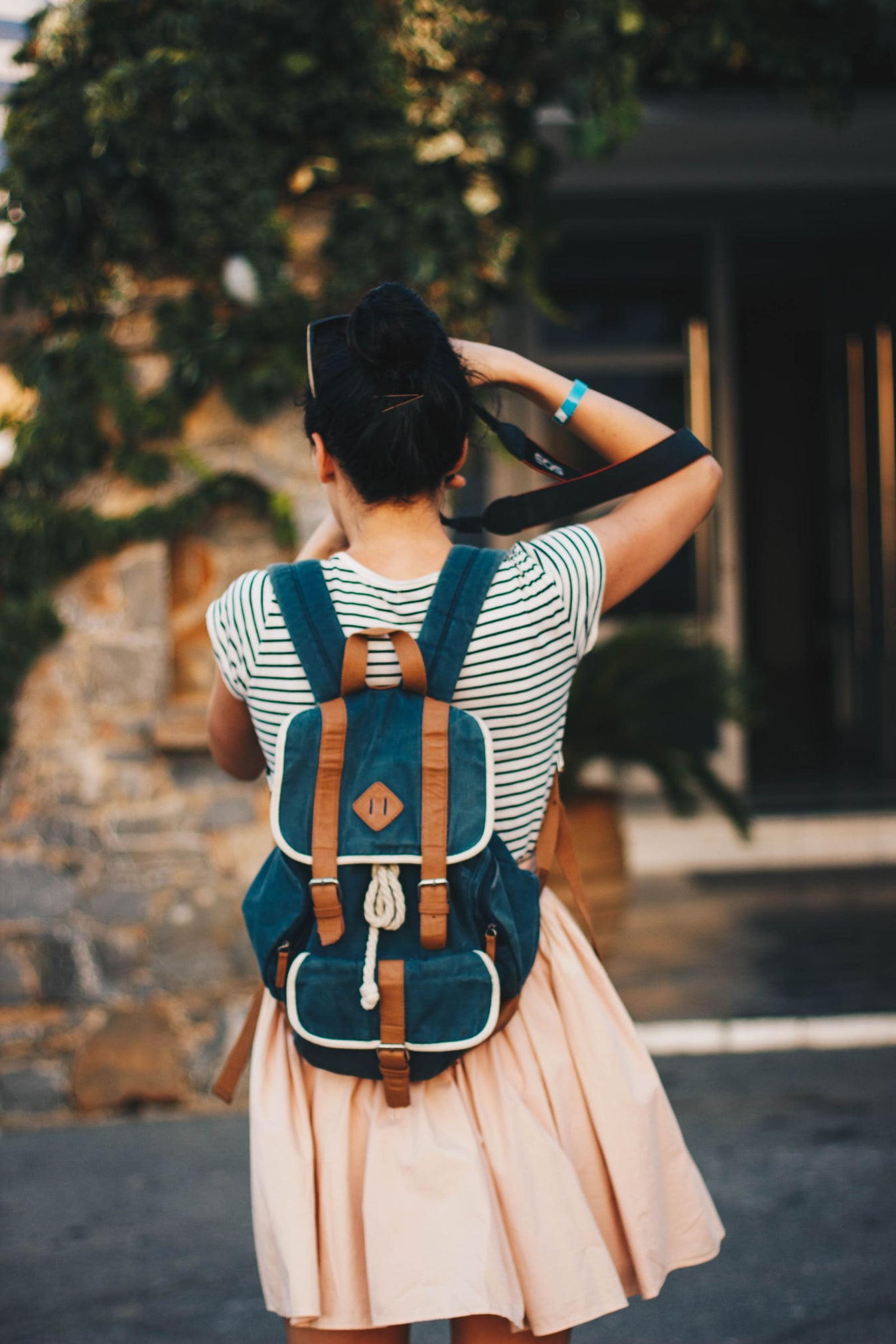 Woman with backpack travel adventure