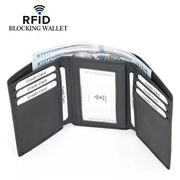 Men's RFID Genuine Leather Tri-Fold Wallet TCQ508 | TOUCHANDCATCH NZ