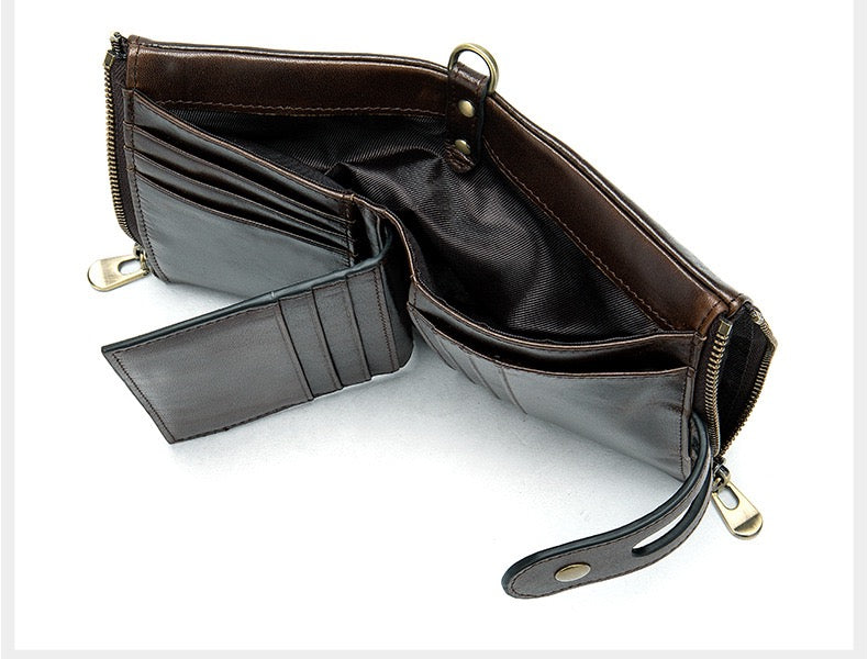 Genuine Leather RFID Bi-Fold Wallet With Metal Chain TC599 | TOUCHANDCATCH NZ