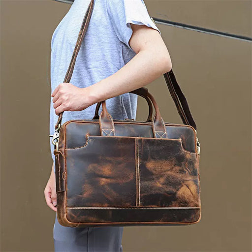 Genuine Leather Crossbody Bag, 15.6" Laptop Bag, Briefcase TC4382 | TOUCHANDCATCH NZ - Touch and Catch NZ
