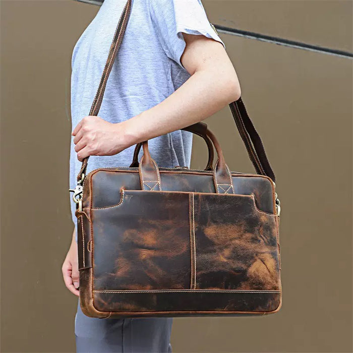 Genuine Leather Crossbody Bag, 15.6" Laptop Bag, Briefcase TC4382 | TOUCHANDCATCH NZ - Touch and Catch NZ