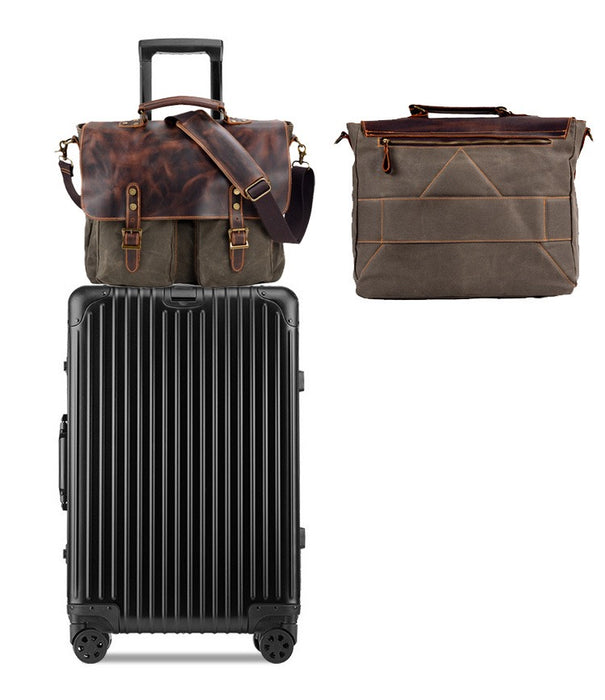 Anti-Splash Men's Canvas And Leather Crossbody Bag, Briefcase, 15.6" Laptop Bag TC4150 | TOUCHANDCATCH NZ - Touch and Catch NZ