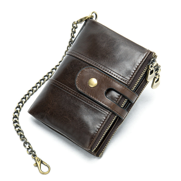 Genuine Leather RFID Bi-Fold Wallet With Metal Chain TC599 | TOUCHANDCATCH NZ