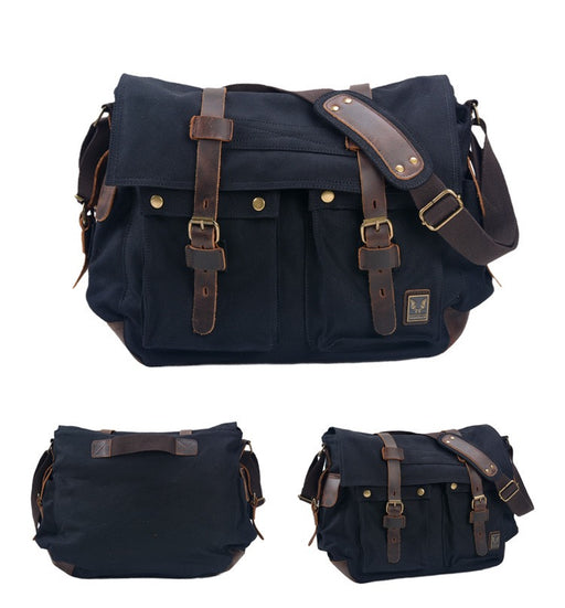 Men's Canvas With Leather Crossbody Bag, 17" Laptop Bag TC638 | TOUCHANDCATCH NZ - Touch and Catch NZ