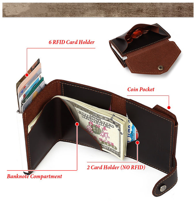 Genuine Leather Tri-Fold RFID Wallet, Pop-up Card Holder TC306 | TOUCHANDCATCH NZ - Touch and Catch NZ