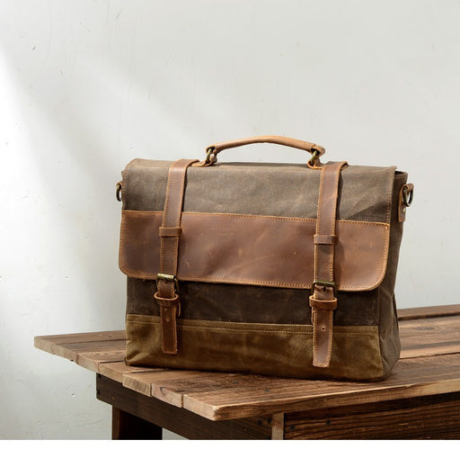 Waxed Canvas Men's Crossbody Bag, 15.6" Laptop Bag TC4606 | TOUCHANDCATCH NZ - Touch and Catch NZ