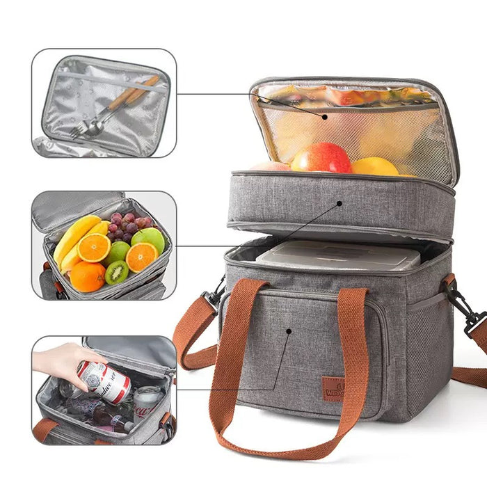 Insulated Extendable 2-Compartment Lunch Bag, Cooler Bag, Picnic Bag TC1085| TOUCHANDCATCH NZ