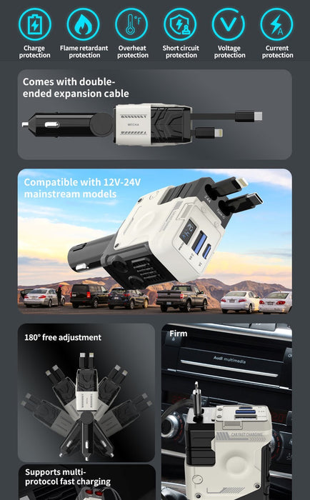 Car Charger On Cigarette Lighter Adapter With Twin Retractable Cables TCA1 | TOUCHANDCATCH NZ - Touch and Catch NZ