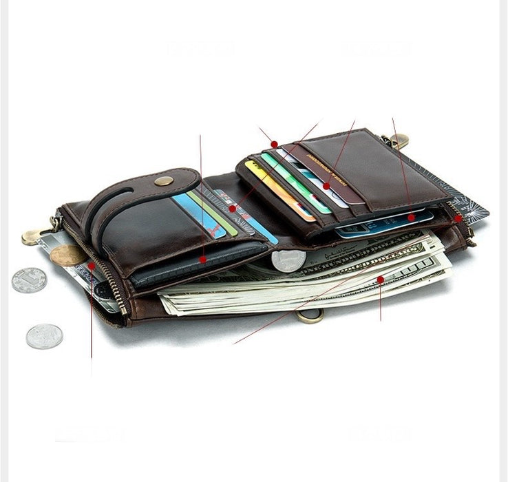 Genuine Leather RFID Bi-Fold Wallet With Metal Chain TC599 | TOUCHANDCATCH NZ