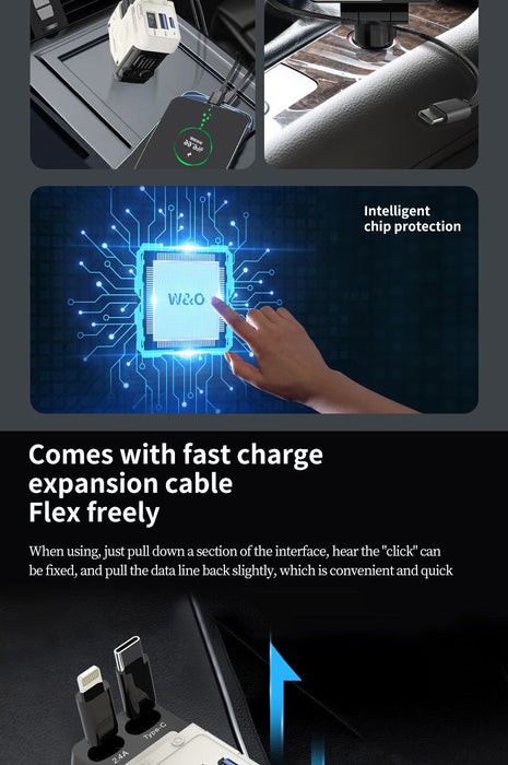 Car Charger On Cigarette Lighter Adapter With Twin Retractable Cables TCA1 | TOUCHANDCATCH NZ - Touch and Catch NZ