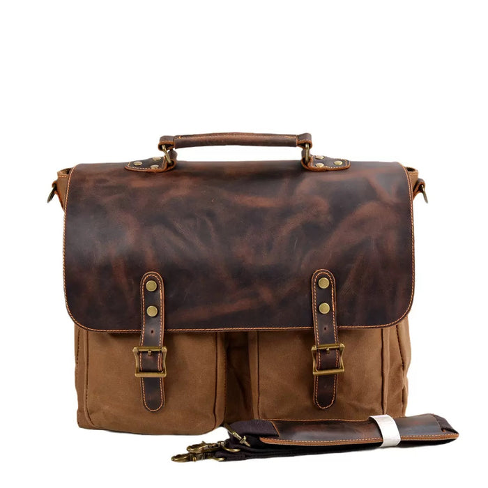 Anti-Splash Men's Canvas And Leather Crossbody Bag, Briefcase, 15.6" Laptop Bag TC4150 | TOUCHANDCATCH NZ - Touch and Catch NZ