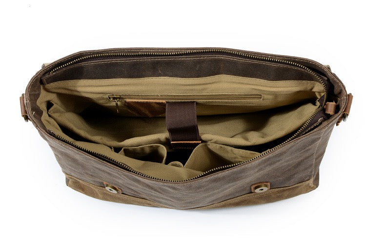 Waxed Canvas Men's Crossbody Bag, 15.6" Laptop Bag TC4606 | TOUCHANDCATCH NZ - Touch and Catch NZ