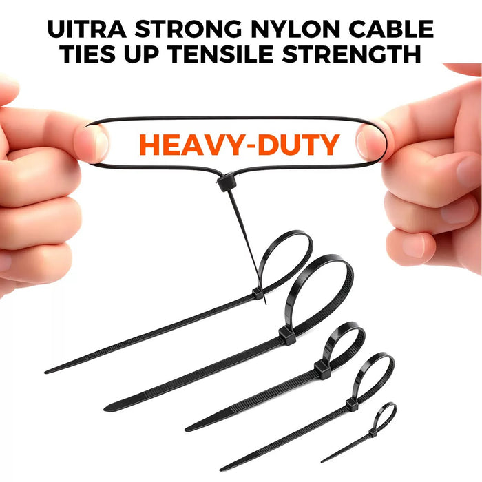 520-Piece Black Cable Tie Assortment | 5 Sizes, Heavy-Duty Self-Locking Nylon Zip Ties