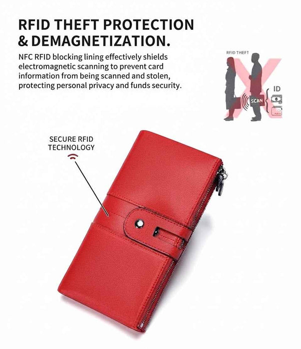 Women's RFID Genuine Leather Long Wallet TC560 | 13 Card Slots, Phone Pocket & Zip Coin Pouch