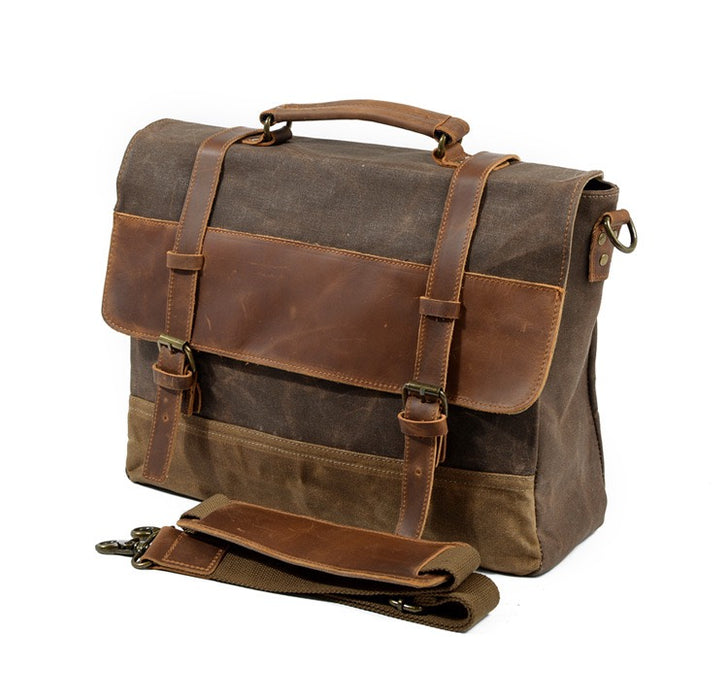 Waxed Canvas Men's Crossbody Bag, 15.6" Laptop Bag TC4606 | TOUCHANDCATCH NZ - Touch and Catch NZ