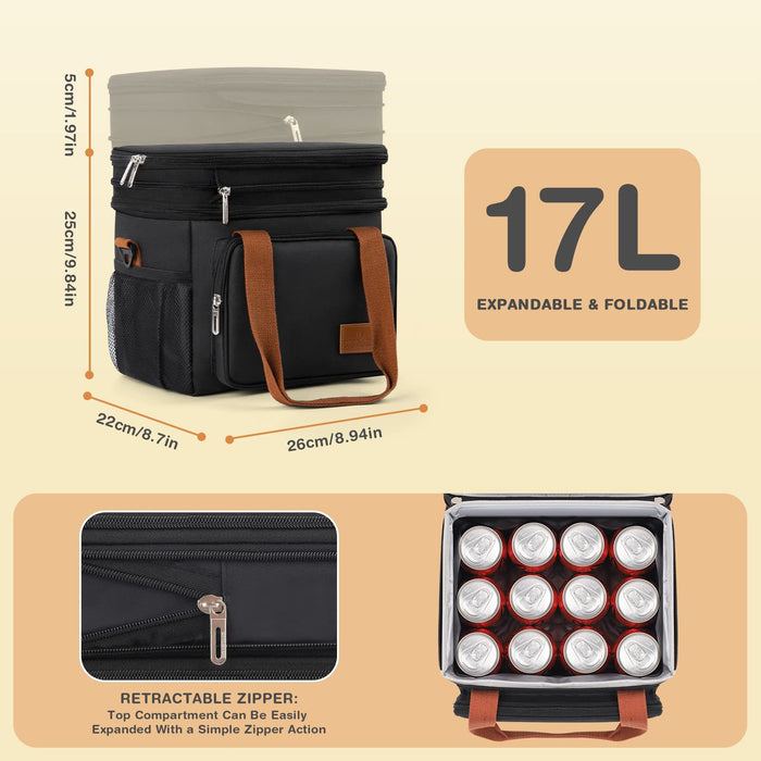 Insulated Extendable 2-Compartment Lunch Bag, Cooler Bag, Picnic Bag 17 Liter TC8056 | TOUCHANDCATCH NZ - Touch and Catch NZ