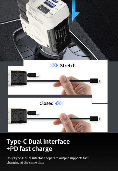 Car Charger On Cigarette Lighter Adapter With Twin Retractable Cables TCA1 | TOUCHANDCATCH NZ - Touch and Catch NZ
