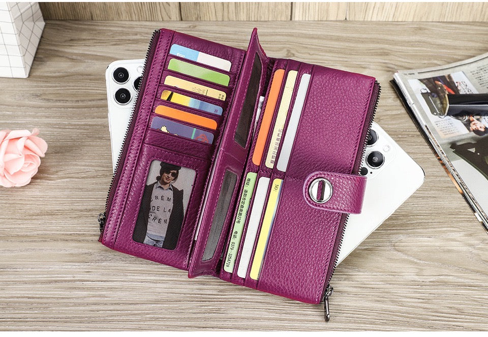 Women's RFID Genuine Leather Purse With AirTag Holder TC2206 | TOUCHANDCATCH NZ - Touch and Catch NZ