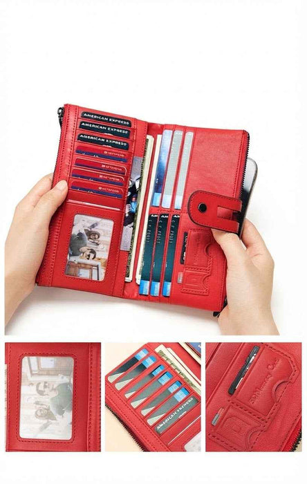 Women's RFID Genuine Leather Long Wallet TC560 | 13 Card Slots, Phone Pocket & Zip Coin Pouch