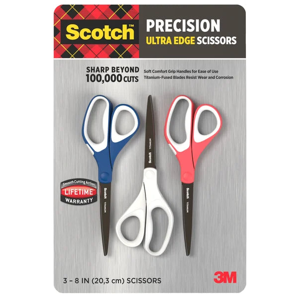 3M Scotch Precision Ultra Edge 8" Scissor, 3-count TCC768  |TOUCHANDCATCH NZ - Touch and Catch NZ