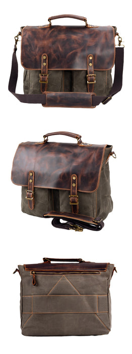 Anti-Splash Men's Canvas And Leather Crossbody Bag, Briefcase, 15.6" Laptop Bag TC4150 | TOUCHANDCATCH NZ - Touch and Catch NZ