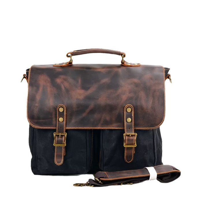 Anti-Splash Men's Canvas And Leather Crossbody Bag, Briefcase, 15.6" Laptop Bag TC4150 | TOUCHANDCATCH NZ