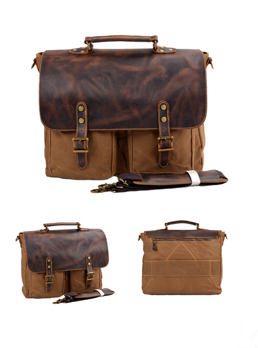 Anti-Splash Men's Canvas And Leather Crossbody Bag, Briefcase, 15.6" Laptop Bag TC4150 | TOUCHANDCATCH NZ - Touch and Catch NZ