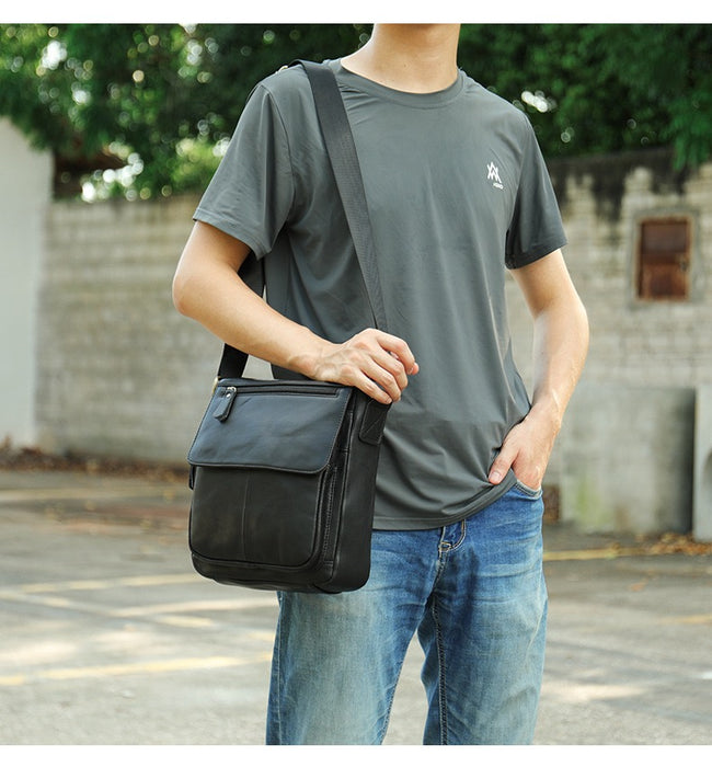 Men's Genuine Leather Crossbody Bag, Satchel TC819 Black | TOUCHANDCATCH NZ