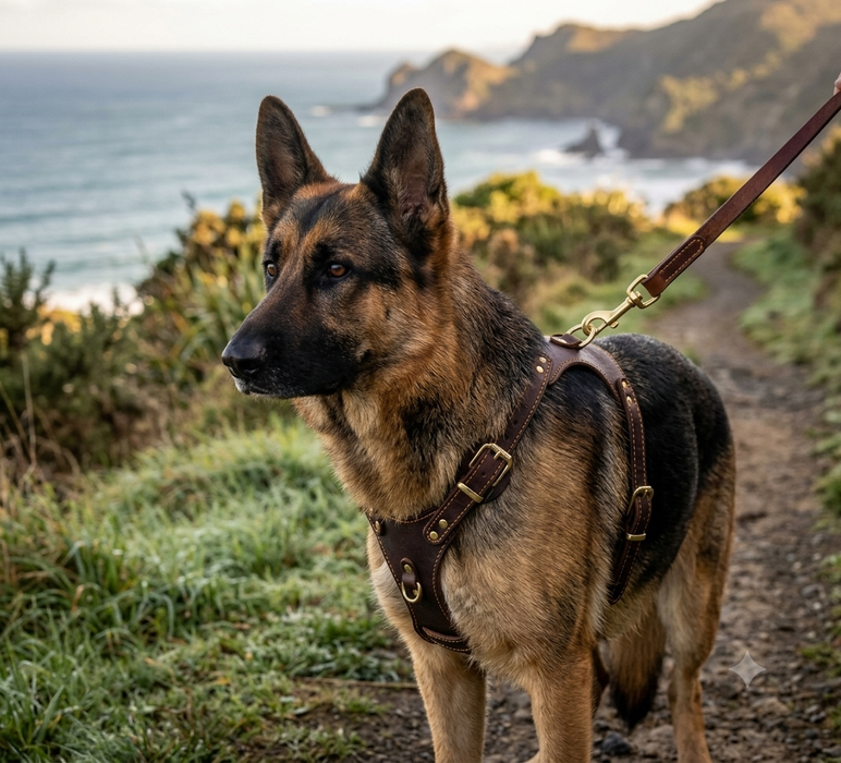 Double Layer Genuine Leather Dog Harness Vest | TOUCHANDCATCH NZ