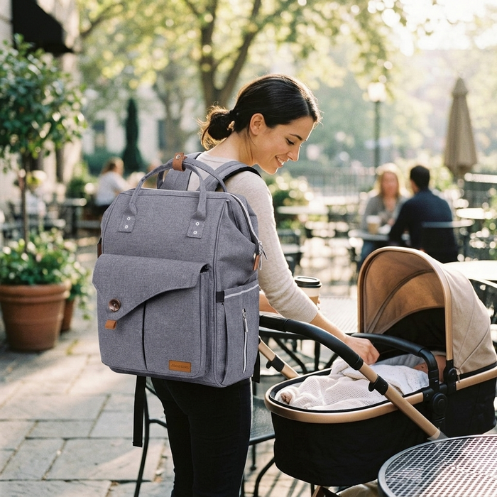 Nappy Bag Backpack Grey TC5902 | Stylish & Functional Nappy Bag from TOUCHANDCATCH NZ