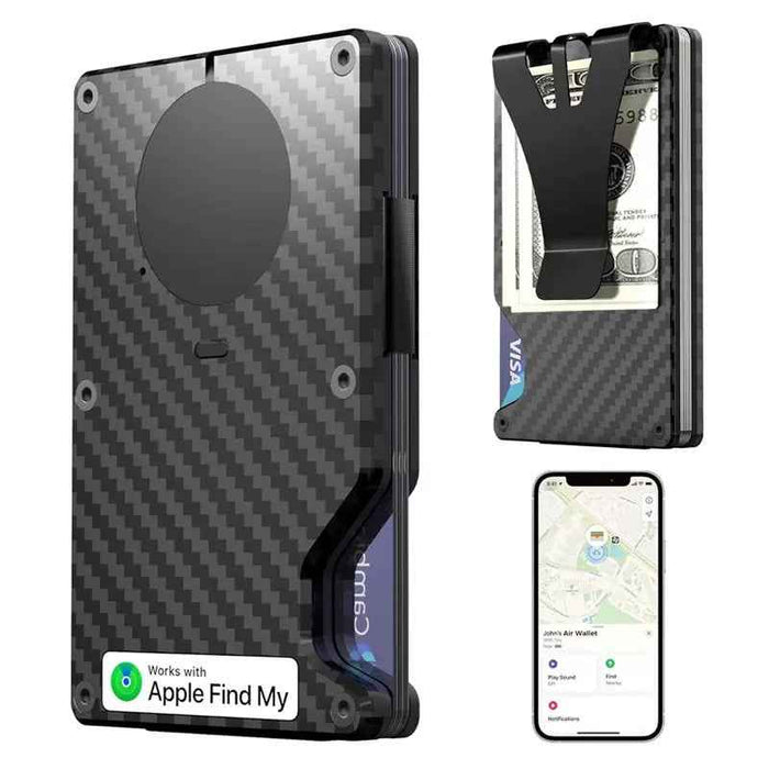 Smart Anti-Lost RFID Card Wallet with Find My | Slim Aluminium Minimalist Wallet, Built-in Tracker & Money Clip