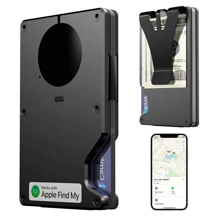 Smart Anti-Lost RFID Card Wallet with Find My | Slim Aluminium Minimalist Wallet, Built-in Tracker & Money Clip