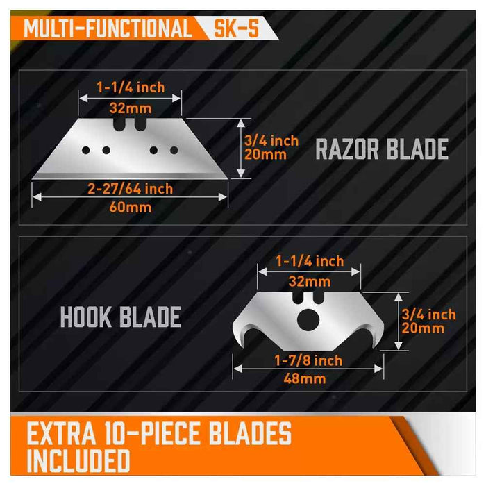Auto-Loading Squeeze Utility Knife SDY-97530 | Dual-Ended Retractable Box Cutter, Razor + Hook Blade