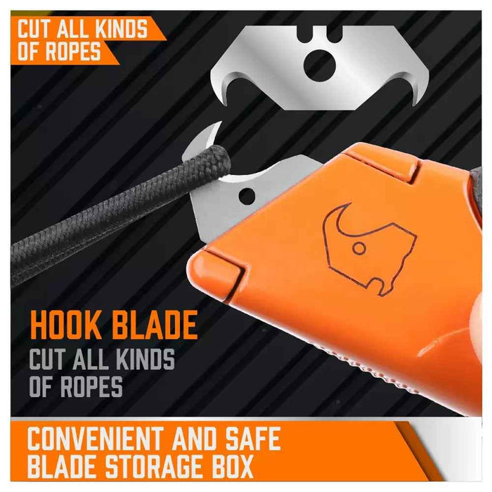 Auto-Loading Squeeze Utility Knife SDY-97530 | Dual-Ended Retractable Box Cutter, Razor + Hook Blade