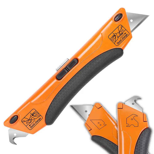 Auto-Loading Squeeze Utility Knife SDY-97530 | Dual-Ended Retractable Box Cutter, Razor + Hook Blade