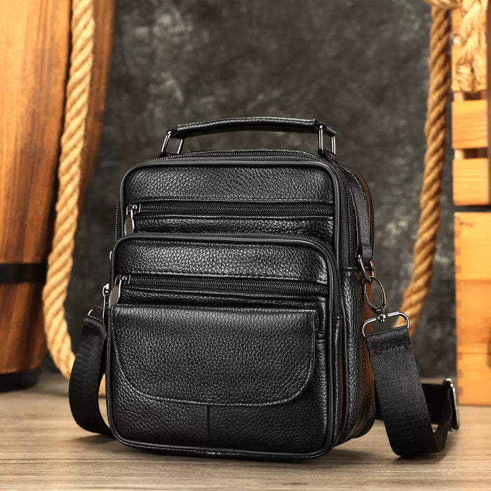 Men's Genuine Leather Crossbody Bag TC6220 | Compact Shoulder Bag with Top Handle, 6 Pockets