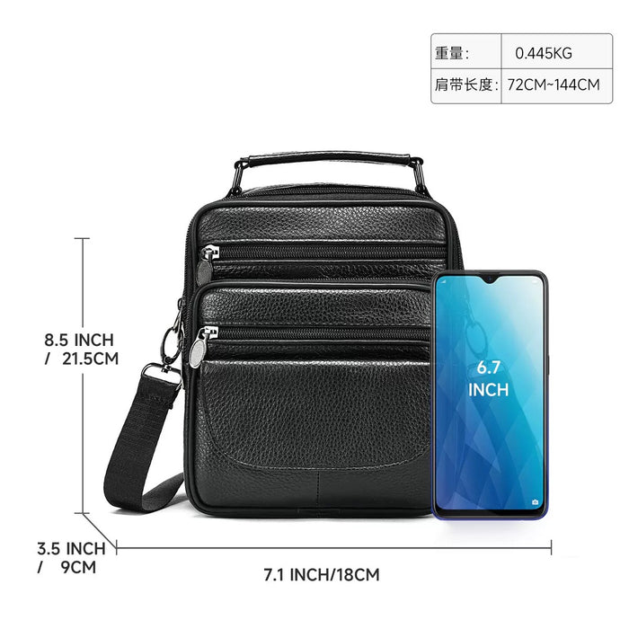Men's Genuine Leather Crossbody Bag TC6220 | Compact Shoulder Bag with Top Handle, 6 Pockets