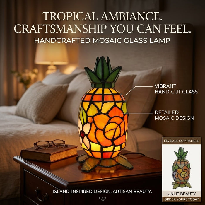 Tiffany-Style Pineapple Table Lamp | Handmade Stained Glass Accent Light, E14 — Rose Beige