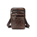 Front view of the TC2014 leather waist bag in coffee with three zip pockets - Touch and Catch NZ