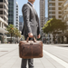 Men's Leather 17.3 Inch Laptop Bag in urban NZ setting - Touch & Catch NZ