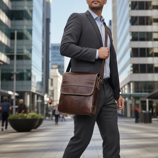 Men's Genuine Leather Satchel TC121 on Auckland city street - Touch & Catch NZ