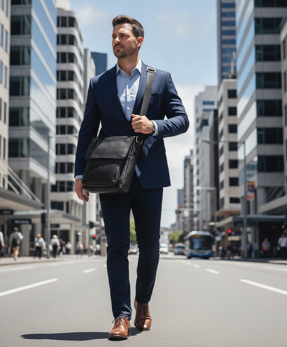 Men's Genuine Leather Satchel TC819 Black in urban NZ - Touch & Catch NZ