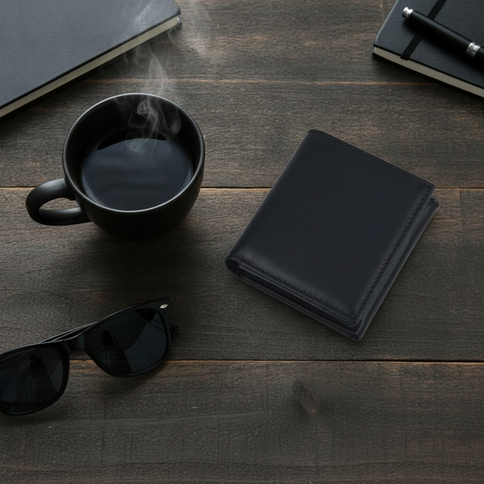 Men's Genuine Leather RFID Tri-Fold Wallet Black Colour TC380 | TOUCHANDCATCH NZ