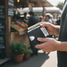 Men's RFID Carbon Fiber Wallet 301 held open at NZ market - Touch & Catch NZ
