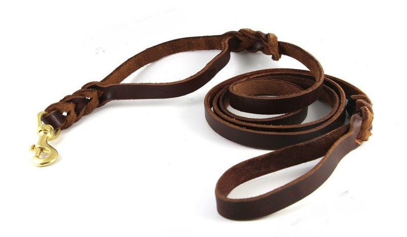 Genuine Leather Double Handle Dog Lead 1.8M-1