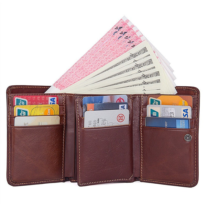 Genuine Leather Tri-fold RFID Wallet-5